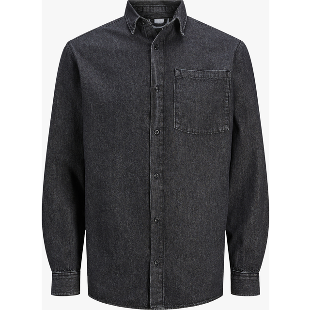 Jack & Jones – Svart, tvättad jeansskjorta med långa ärmar-Svart/a