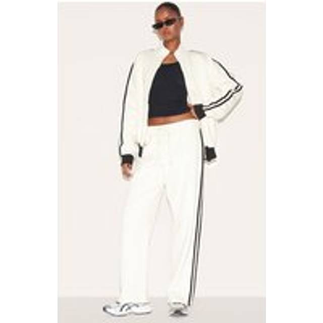 Cream Premium Side Stripe Wide Leg Joggers, White - XL