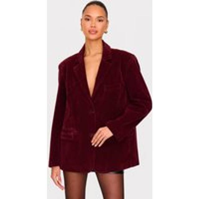 Burgundy Faux Suede Longline Blazer, Red - 4