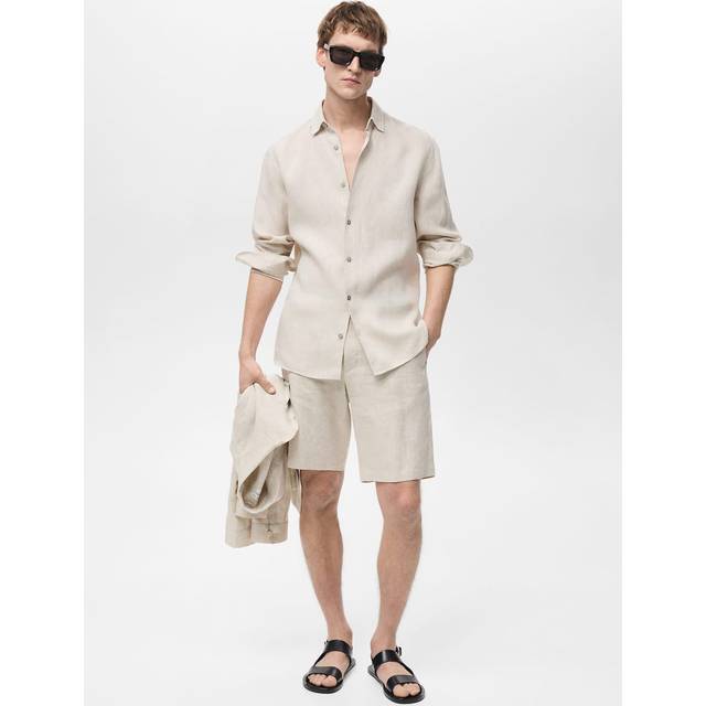 MANGO Slim-Fit 100% Linen Bermuda Shorts |Beige |58