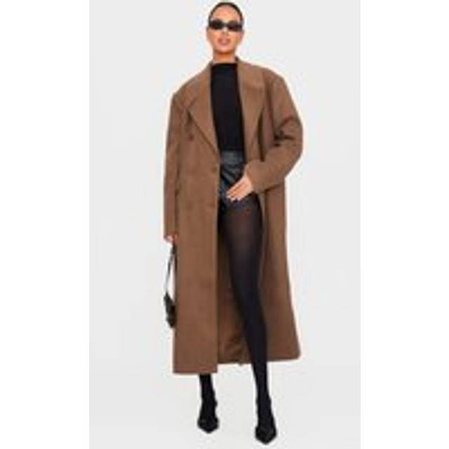 Chocolate Wool Look Double Breasted Oversized Maxi Coat, Taupe. - 4