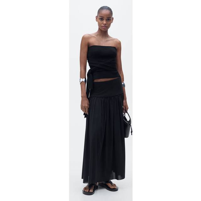 Mango Adin Gathered Maxi Skirt, Black