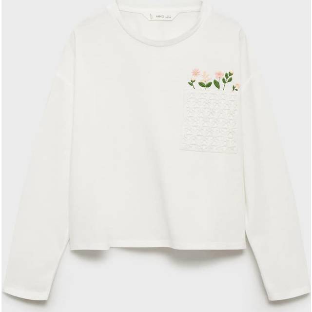 Embroidered detail T-shirt off white - Kids - 9-10 years - MANGO KIDS - Off White