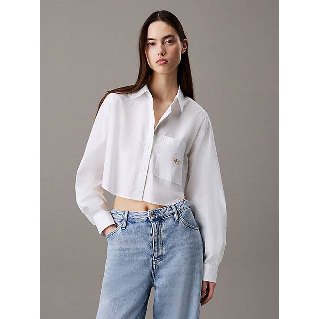 Calvin Klein Jeans  Shirt WOVEN LABEL CROPPED SHIRT  - EU S - White - EU S