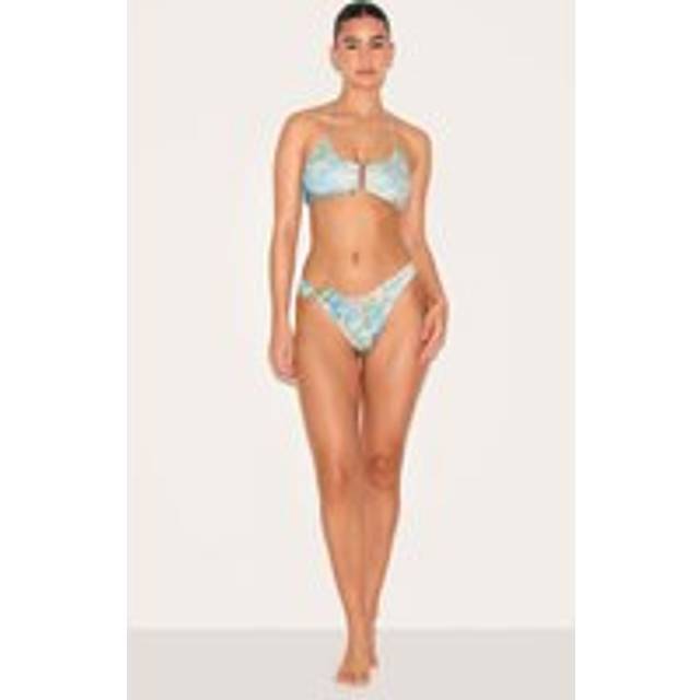 Green Mottled Print Brazilian Silver Trim Bikini Bottom, Green - 6