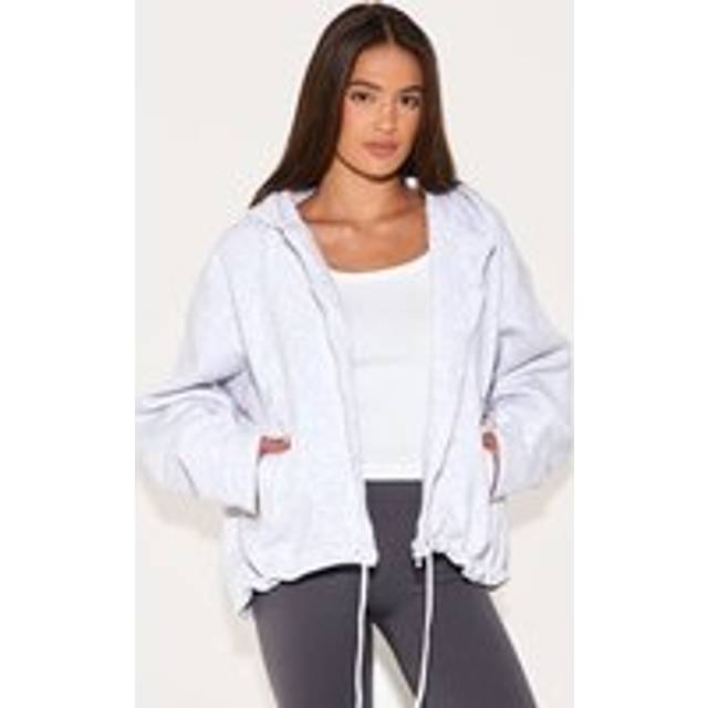 Ash Grey Oversized Zip Up Toggle Waist Hoodie, Ash Grey - XS