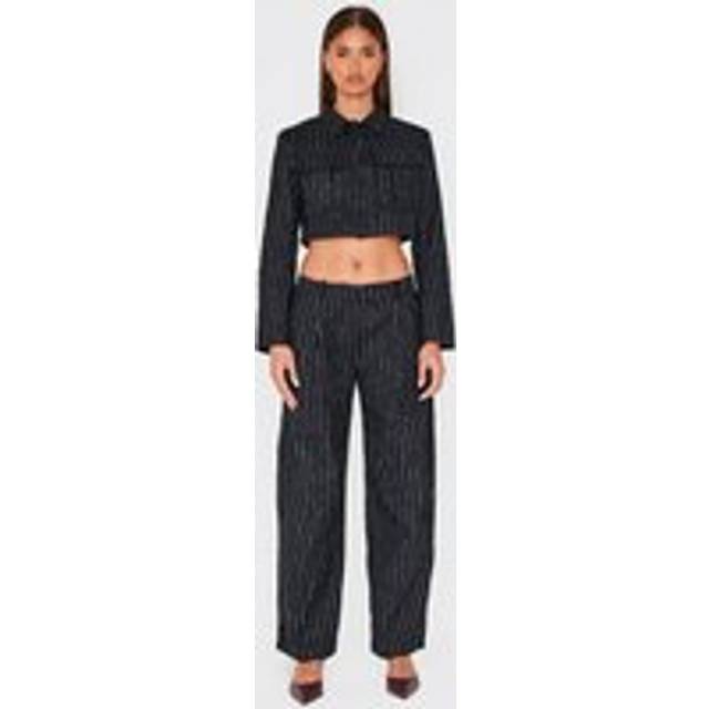 Black Premium Pinstripe Wide Leg Trousers, Black - 10