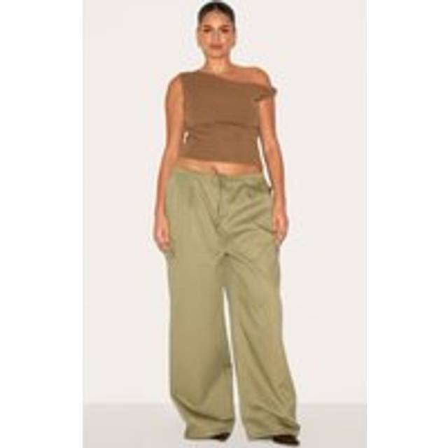 Plus Khaki Tie Waist Cargo Trouser, Green - XXXL