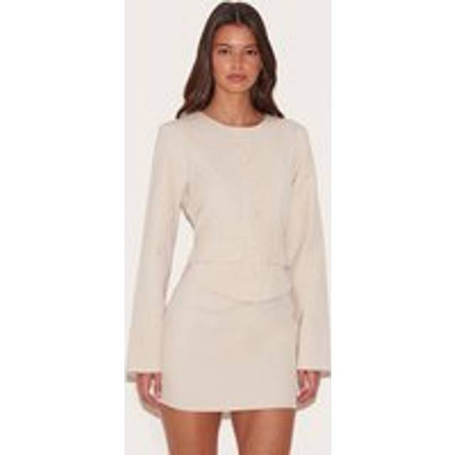 Almond Woven Tailored Button Detail Mini Dress, Almond - 4