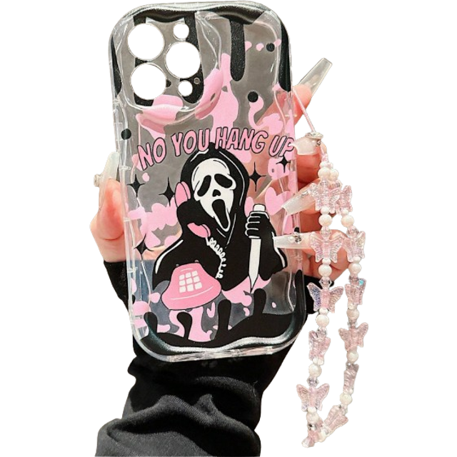 SHEIN Apple Halloween 1pc Clear Case With Pink Skull Design Compatible With IPhone 15 Pro Max/15 Pro/15/14 Pro Max/14 Pro/13 Pro/12/11/14/13, Includes Cream
