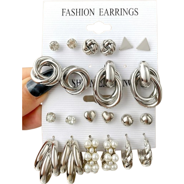 SHEIN 11pairs Rhinestone & Faux Pearl Decor Earrings