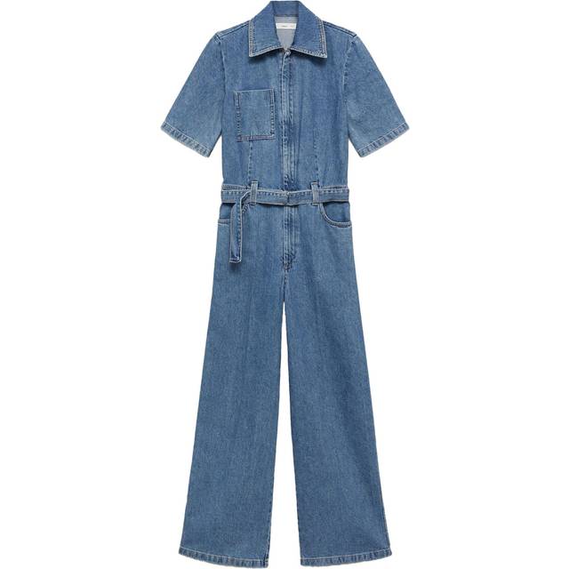 Mango Fleur Denim Jumpsuit, Mid Blue