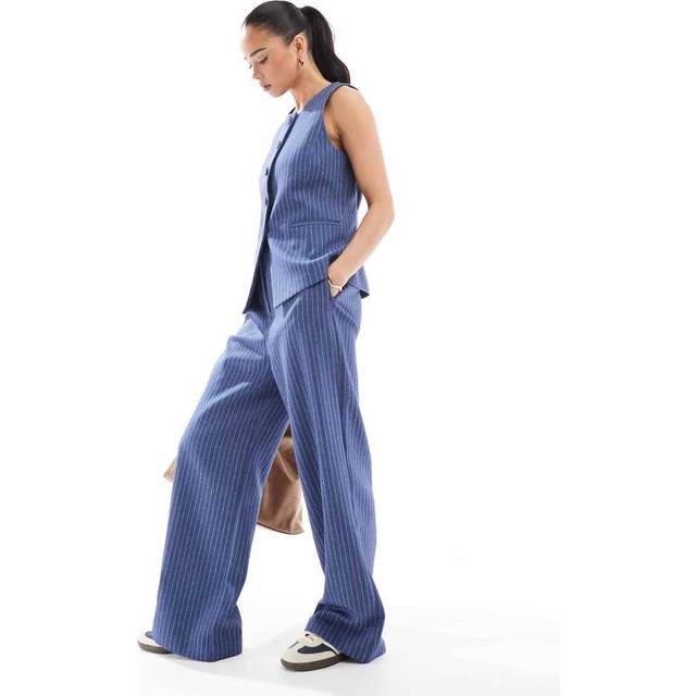 New Look Women's Blue Tailored Pinstripe Wide Leg Trousers - 12-13 years