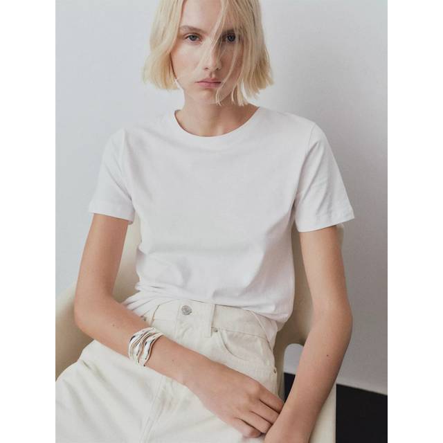 MANGO Snakeprint Chiffon Dress Dam Kortärmade T-shirts Stl. L - Från Magasin - White (L)