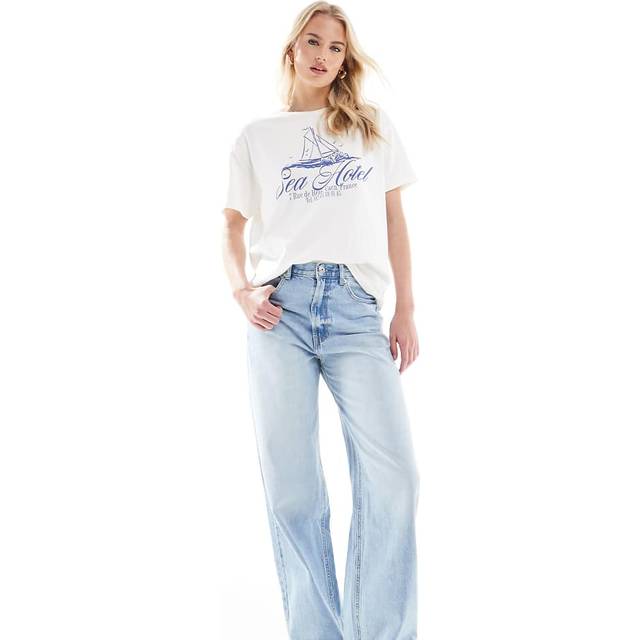 Stradivarius Tall – D88 – Mellanblå, tvättade, baggy jeans