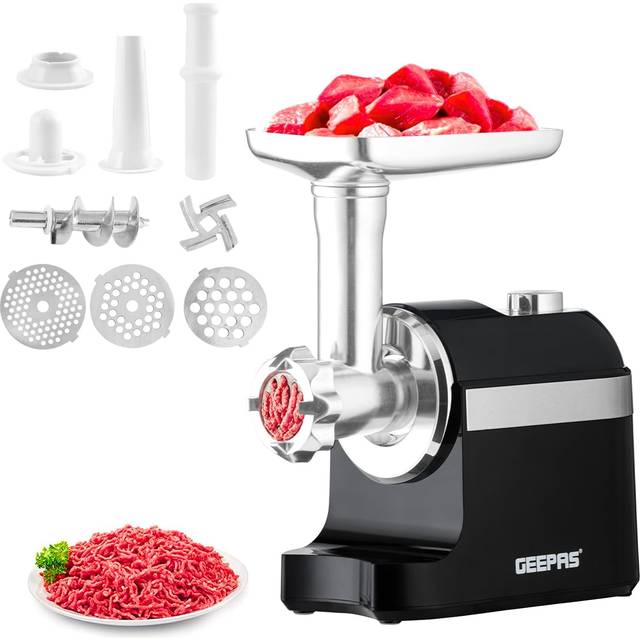 Geepas Stainless Steel Electric Meat Grinder, 1800W - Black (34cm H X 14.5cm W)