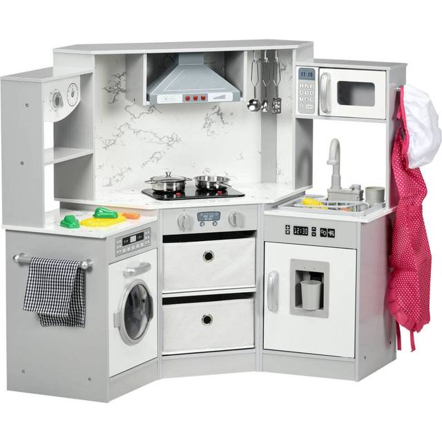 AIYAPLAY Toy Kitchen Playset w/ Running Water - Apron and Chef Hat - Grey | TJ Hughes White