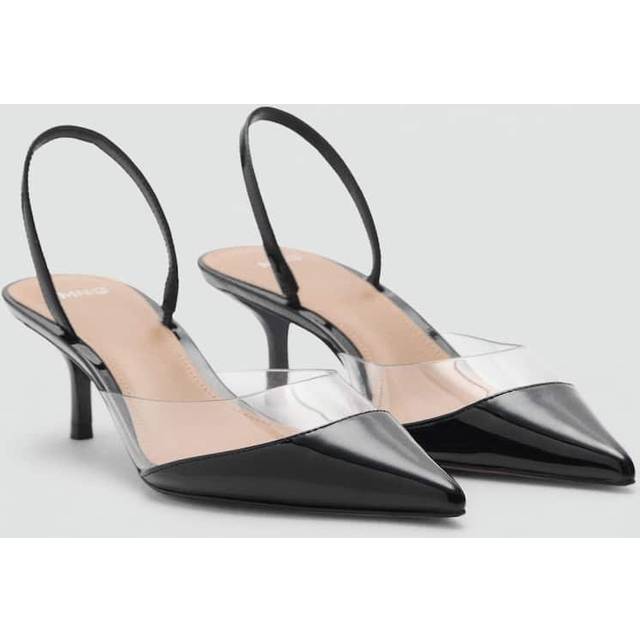 Mango Bisou Transparent Trim Pointed Slingback Courts, Black