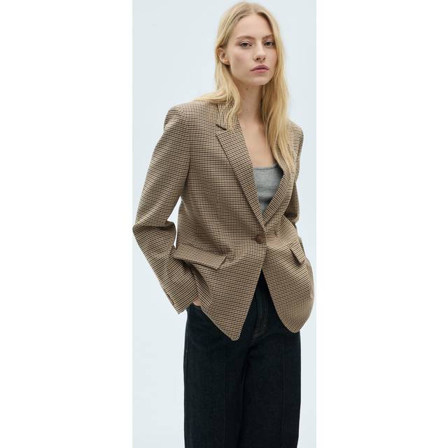 Mango Charlota Dogtooth Blazer, Brown