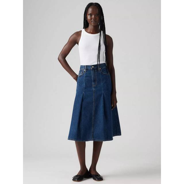 Levi's Denim Pleated Midi Skirt, Slightly Circular