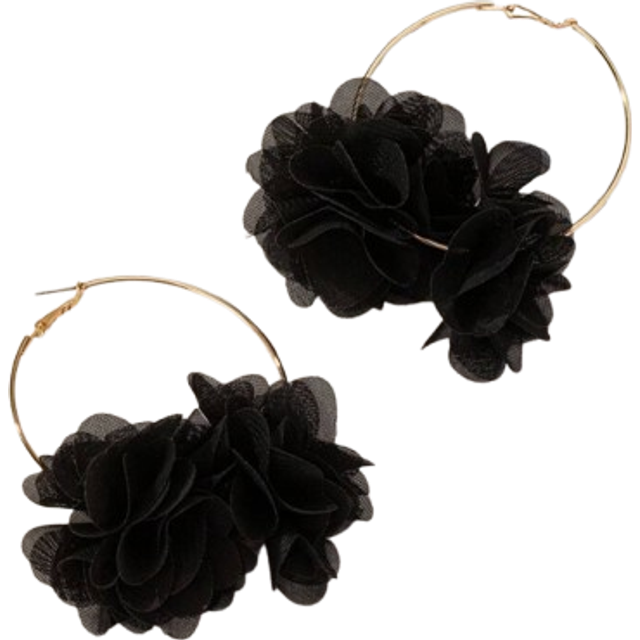 SHEIN 2pcs/Set Bohemian Style Black Floral Fabric Earrings Suitable For Women&#39;s Parties And Holiday Gifts