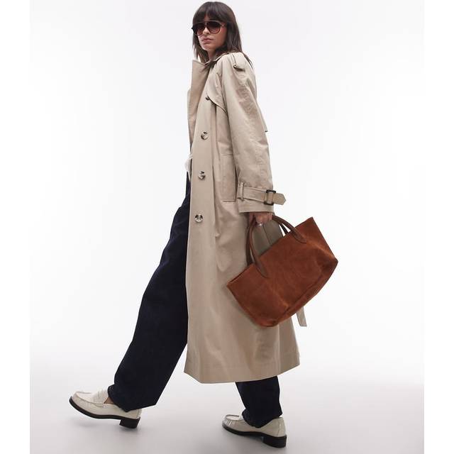 Topshop – Stenfärgad trenchcoat i lång oversize modell-Naturlig