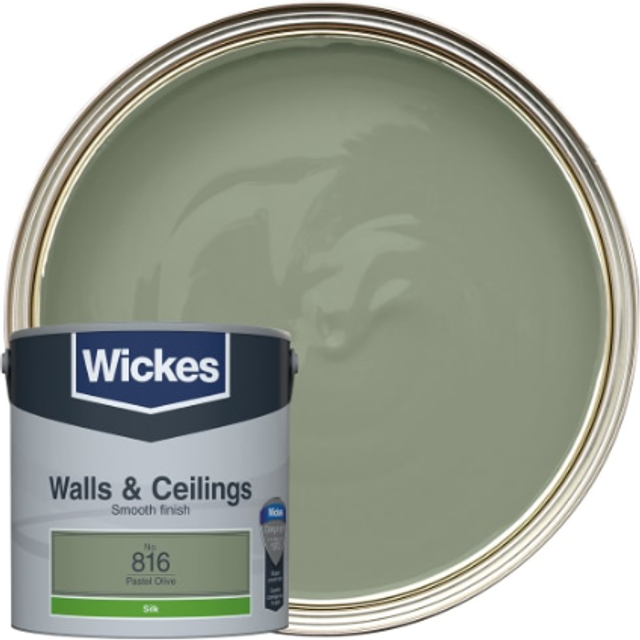 Wickes Vinyl Silk Emulsion Paint - Pastel Olive No.816 - 2.5L - PASTEL OLIVE