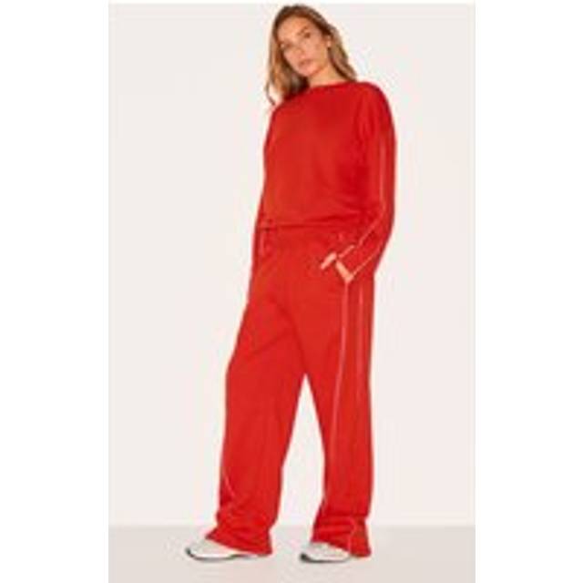 Red Contrast Piping Detail Wide Leg Joggers, Red - S