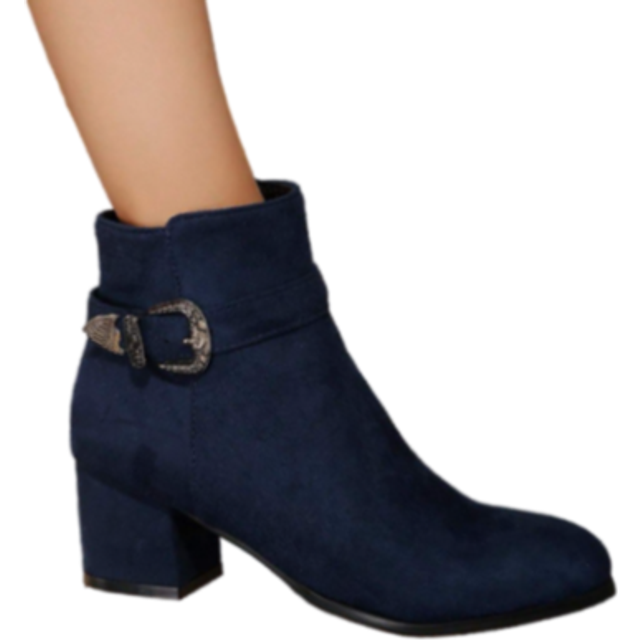 SHEIN Women&#39;s New Autumn/Winter Ankle Boots And Short Boots, Round Toe, Suede, Thick Heel, Metal Buckle Strap, Fashionable, Versatile, Comfortable High Heel