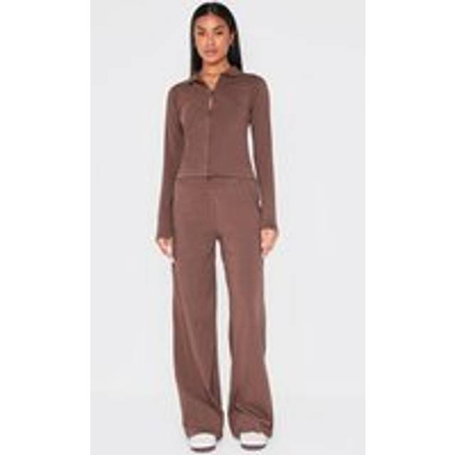 Chocolate Mid Rise Jersey Wide Leg Trousers, Chocolate - 4