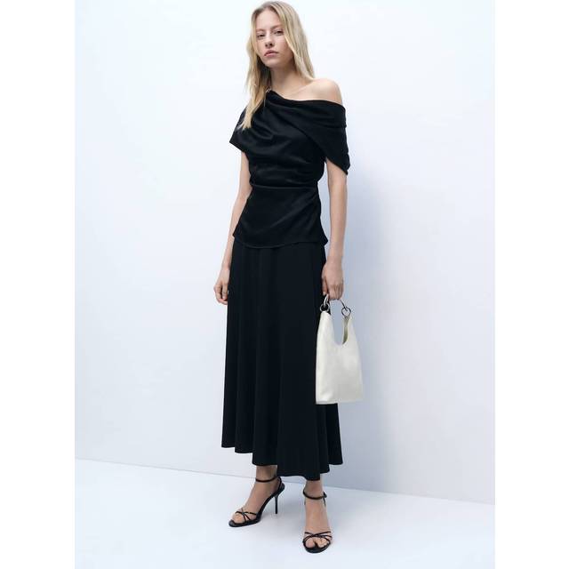 Short-sleeved draped blouse black - Woman - 8 - MANGO - Black