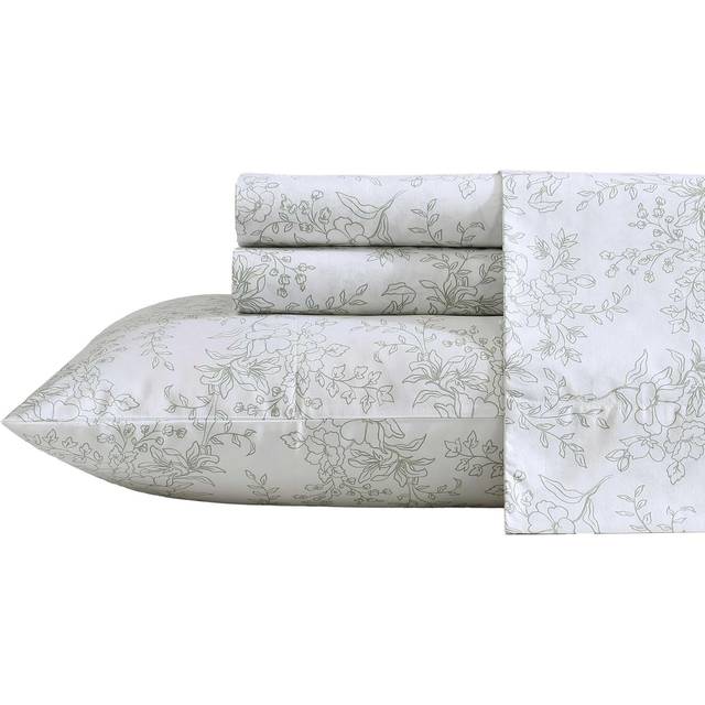 Stone Cottage - Queen Sheet Set  Premium Cotton Percale Bedding Set  Crisp & Cool Floral Home Decor (Hawley Floral Green  Queen)