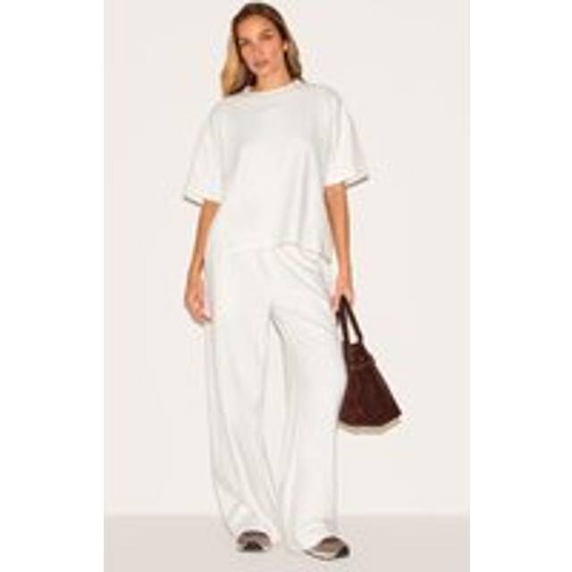 Cream Soft Touch Wide Leg Joggers, White