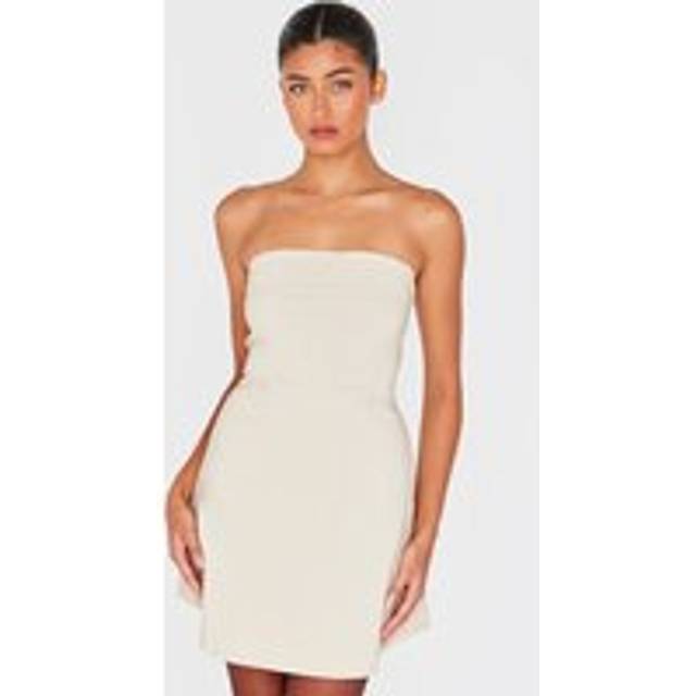 Cream Stretch Woven Bandeau Mini Shift Dress, White - 14
