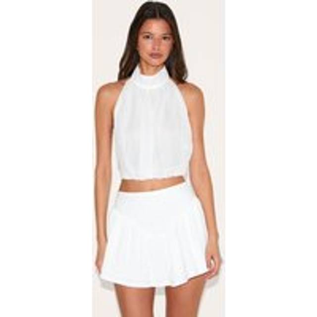 White Bubble Hem Chiffon Long Top, White - 12