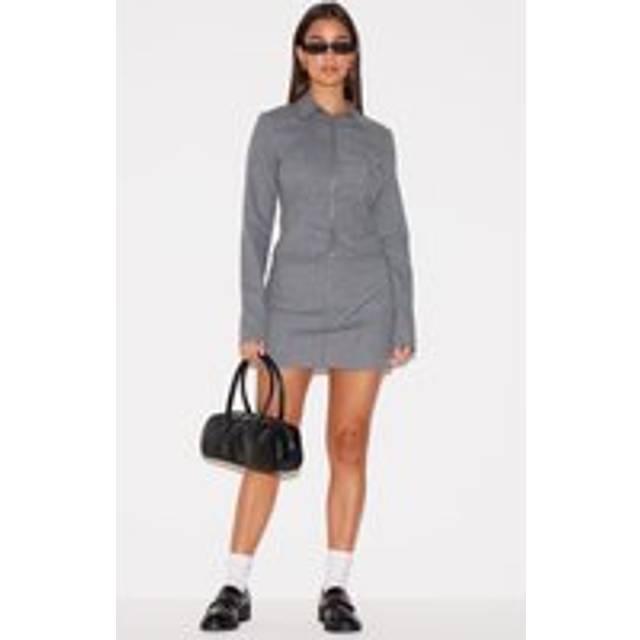 Light Grey Woven Tailored Pinstripe Mini Skirt, Grey - 14