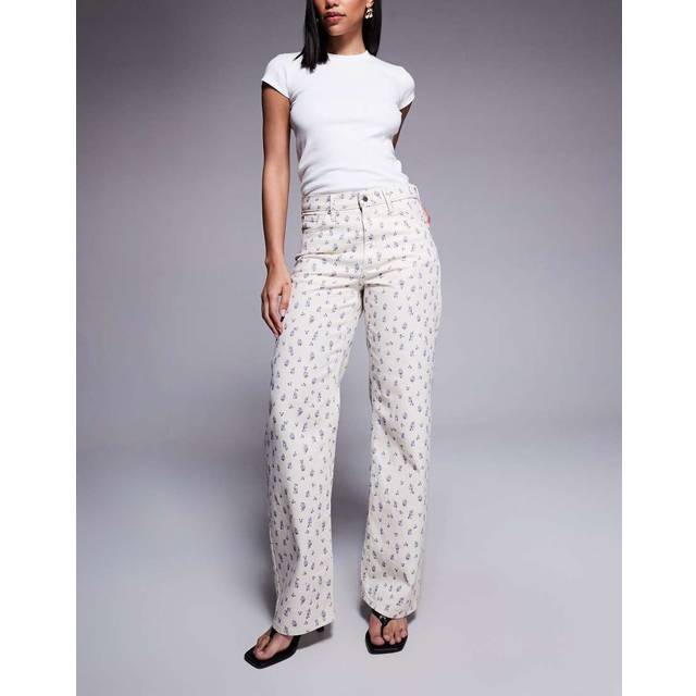 River Island Womens White Relaxed Straight Ditsy Floral Jeans - 16R