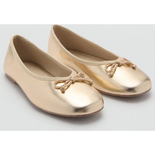 Metallic ballet flats with bow gold - Kids - 12½ - MANGO KIDS - Gold