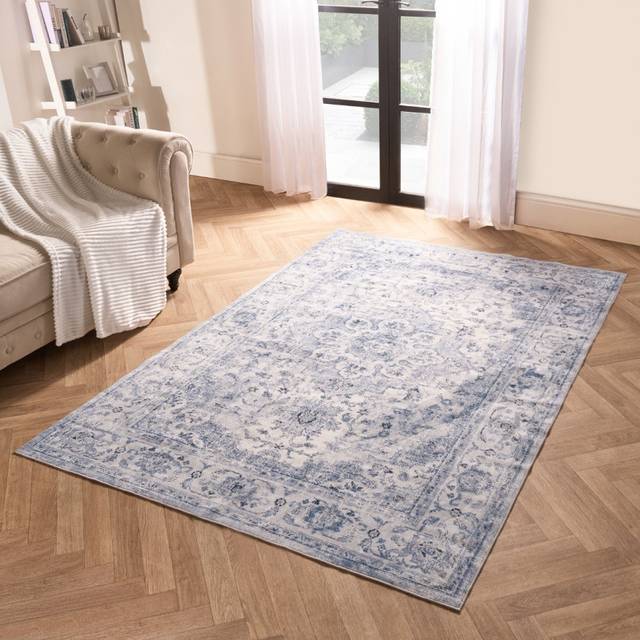 OHS Washable Vintage Printed Rug, Blue - 120 x 170 cm