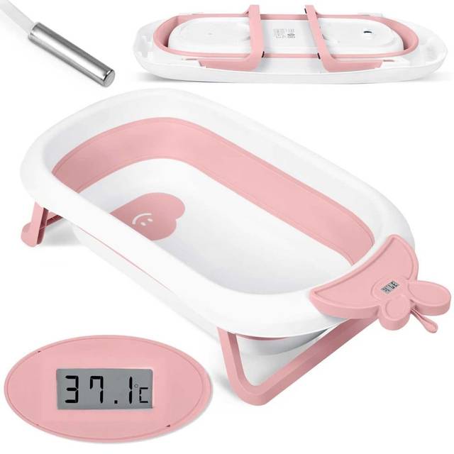 Babybadkar med termometer RK-282 vit/rosa