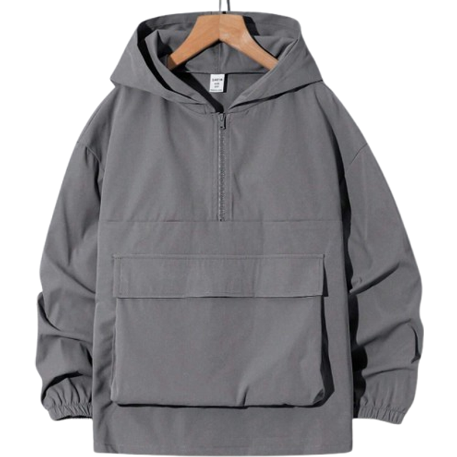 SHEIN Tween Boy Casual Hooded Half-Zip Pockets Loose Pullover Lightweight Jacket, Suitable For Daily Leisure, Travel, Sports, Applicable For Spring, Summer,