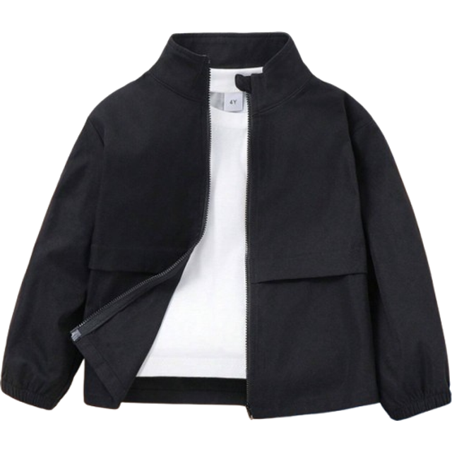 SHEIN 1pc Young Boys Casual Academy Style All-Match Solid Color Black Open Front Long Sleeve Jacket Suitable For Commuting, School, Daily Casual, Academy St