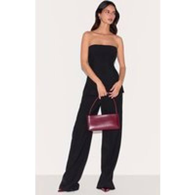 Black Woven Tailored Longline Bandeau Flared Jumpsuit, Black - 12