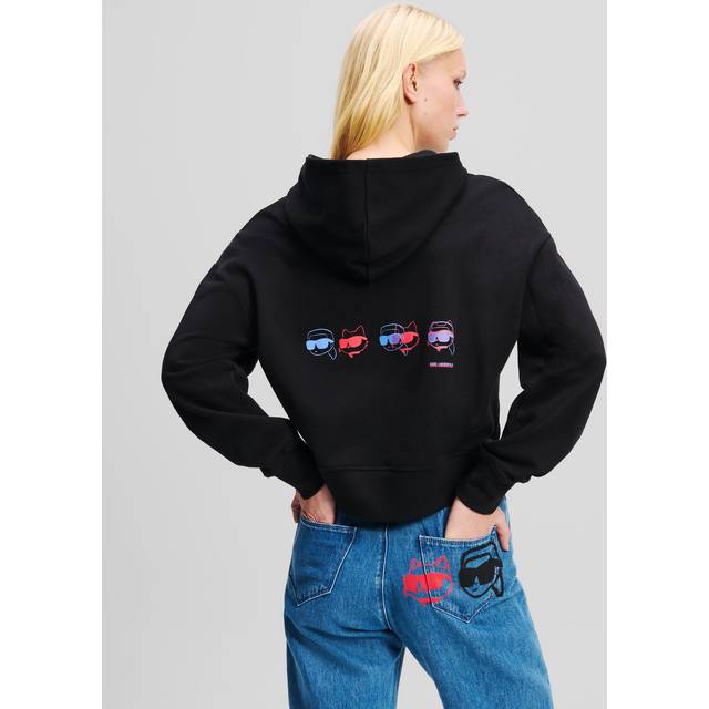 Karl Lagerfeld, Ikon Color-pop Cropped Hoodie, Woman, Black, Size: L