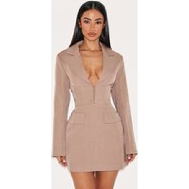 Petite Taupe Hook And Eye Fitted Blazer Dress, Brown - 12