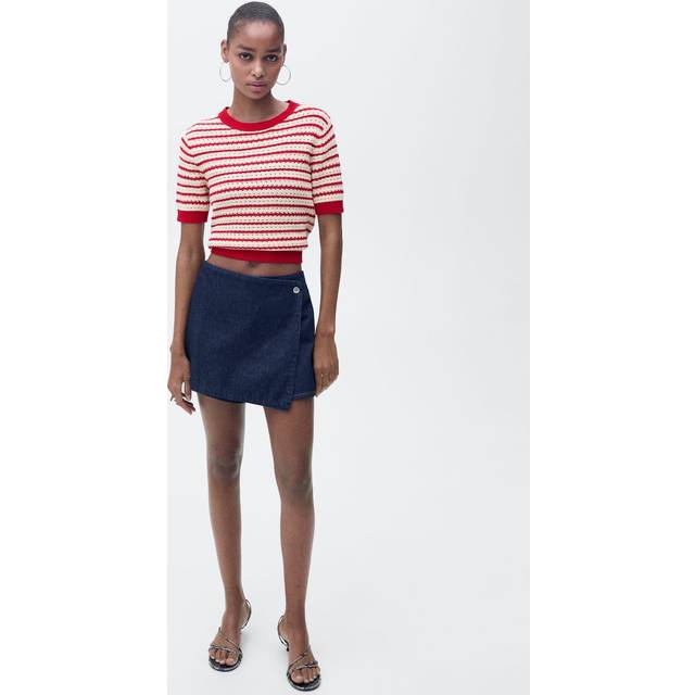 Striped short-sleeved crochet sweater red - Woman - XXL - MANGO - Red
