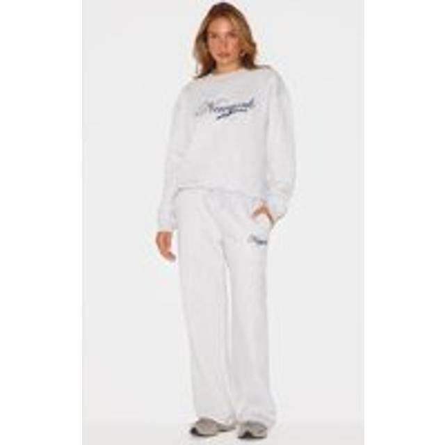 Ash Grey New York Embroidered Wide Leg Joggers, Ash Grey