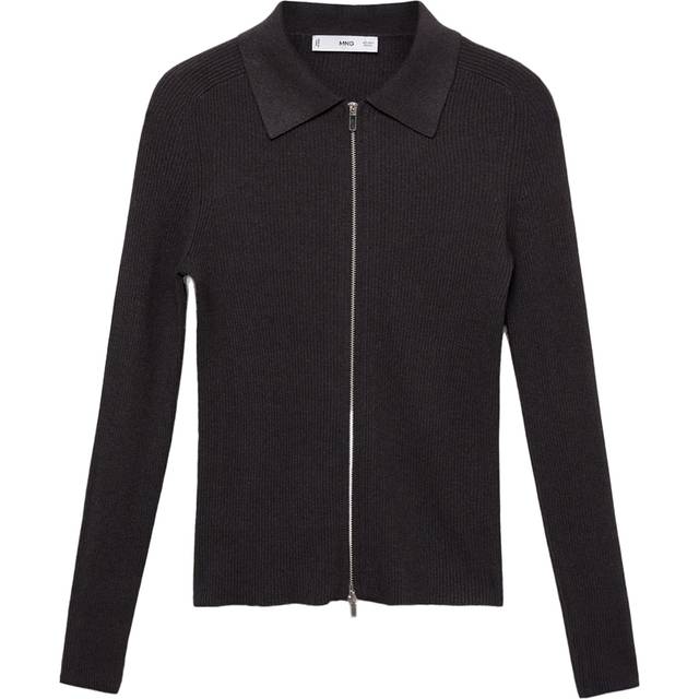 Mango Bae Zipped Cardigan, Charcoal