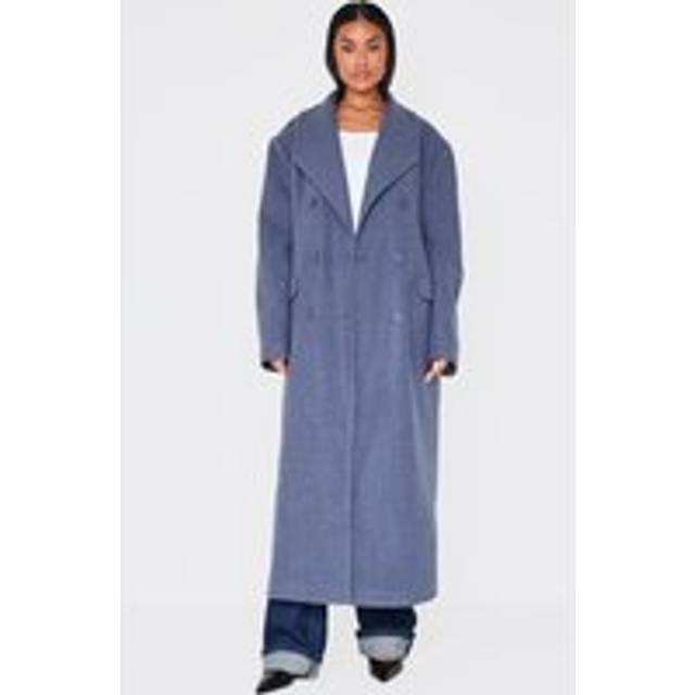 Navy Wool Look Double Breasted Oversized Maxi Coat, Blue - 6