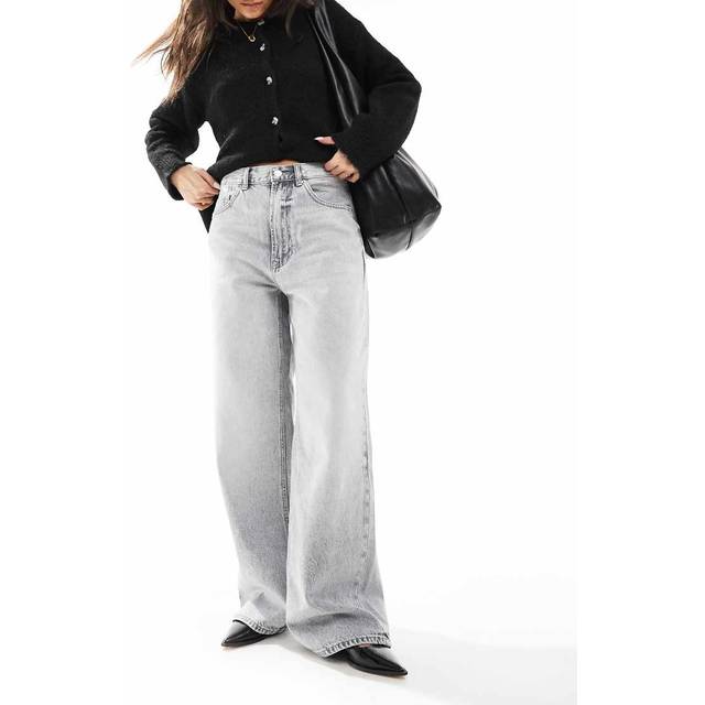 Stradivarius D88 Wide-leg baggy jeans LIGHT GREY DENIM WASH 4
